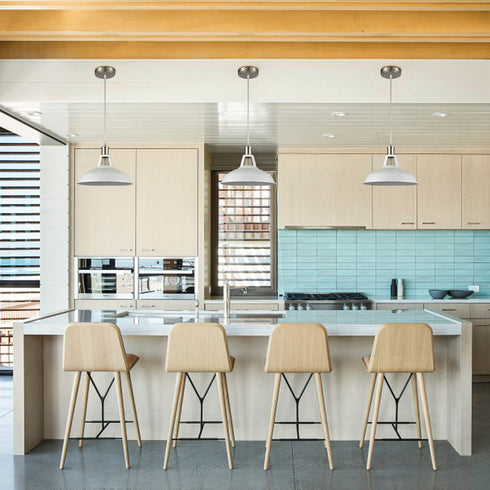 Industrial Pendant Light Brushed Nickel Barn Shade- 1-Light Loft Fixture